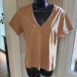 Monrow Tan V-Neck Short Sleeve Tee